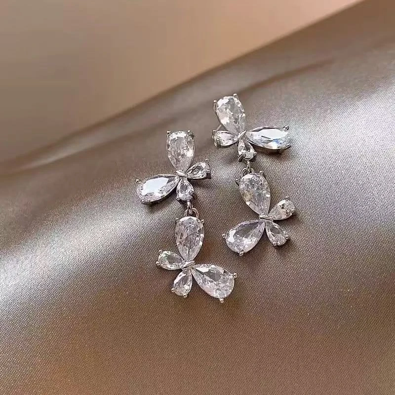 合金锆石耳饰 锆石液态蝴蝶耳钉EH250621