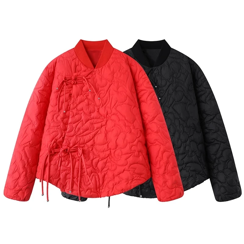 【0119】2025春装新款新中式盘扣绗线刺绣立领轻薄羽绒服外套女