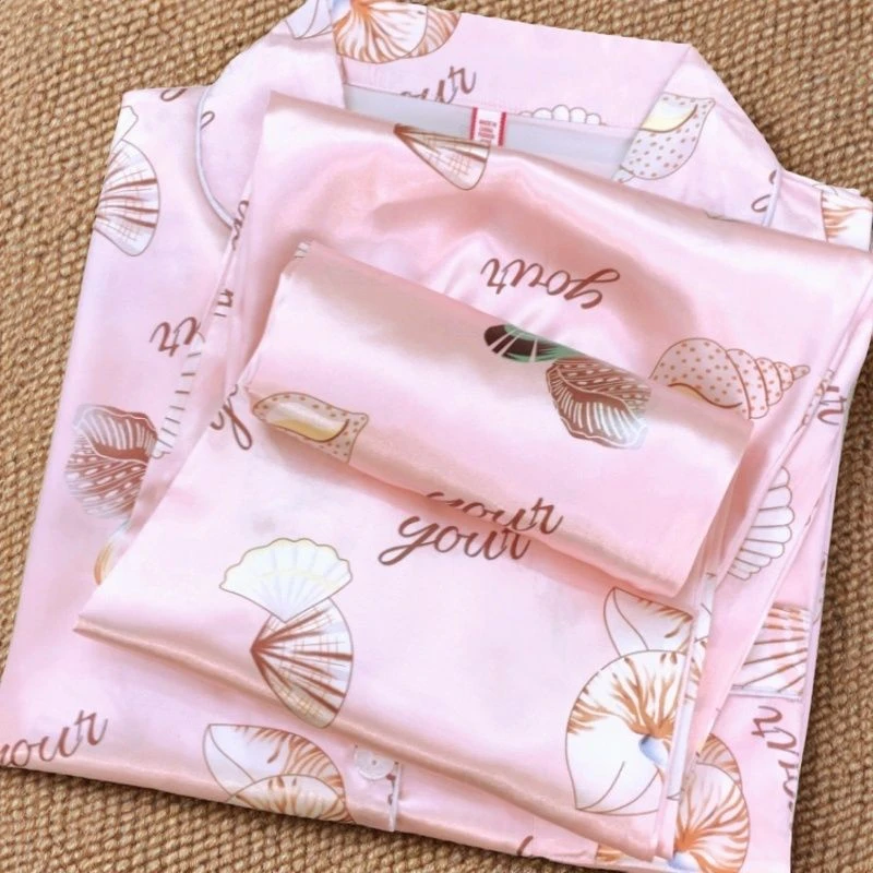 冰丝睡衣女夏天薄款短袖长裤套装网红爆款粉贝壳春秋季女士家居服