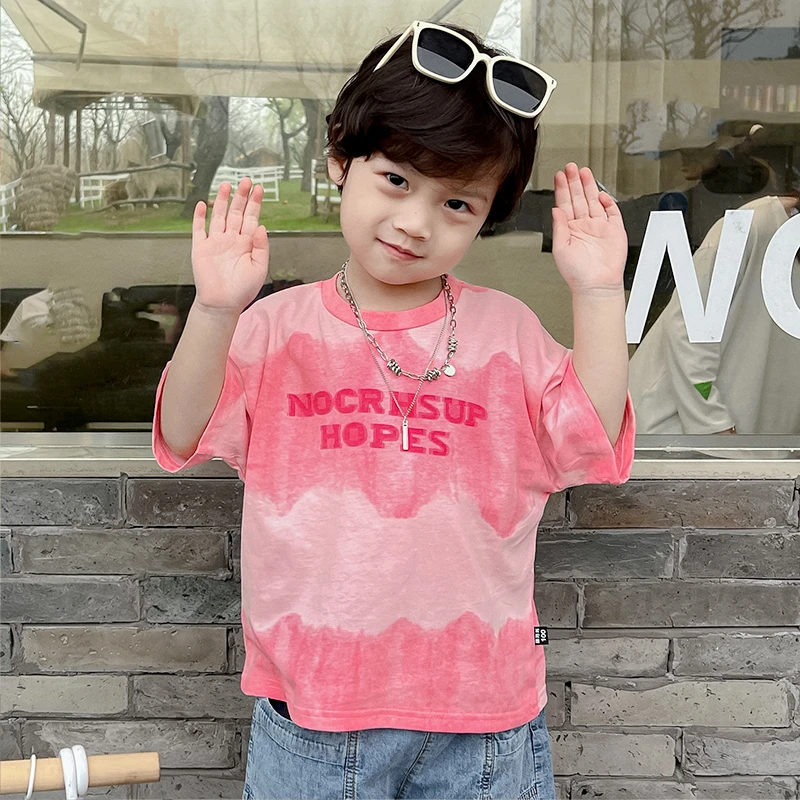 儿童夏装2025夏季男童宝宝上衣纯棉扎染圆领T恤男童百搭休闲体恤