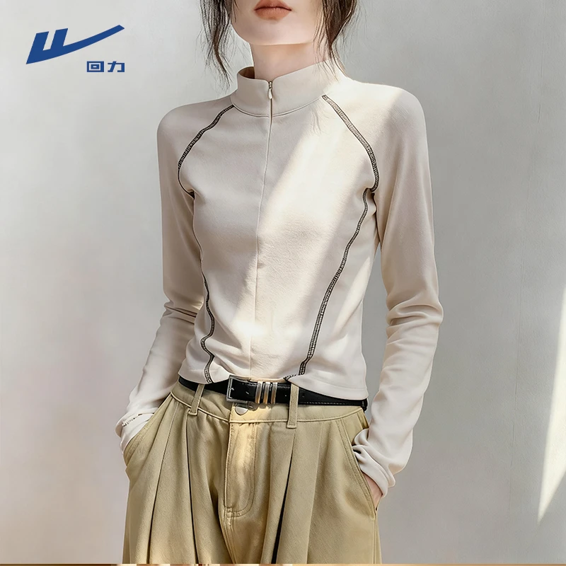 【回力】半高领内搭打底衫女2025新款爆款秋冬薄绒保暖加绒长袖上衣