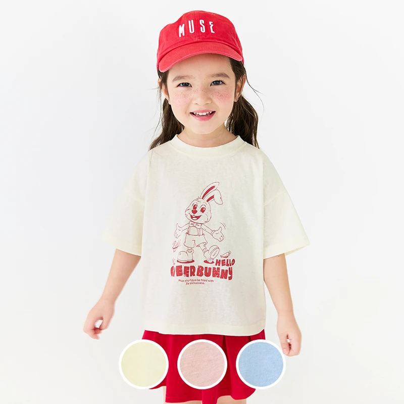 新款韩版印花儿童夏季潮流宽松冰感t恤上衣纯色棉圆领短袖T恤