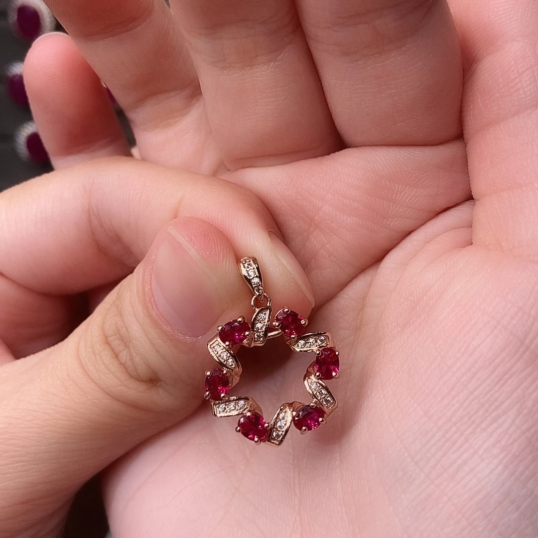 红宝石吊坠(赠链)银S925镶嵌