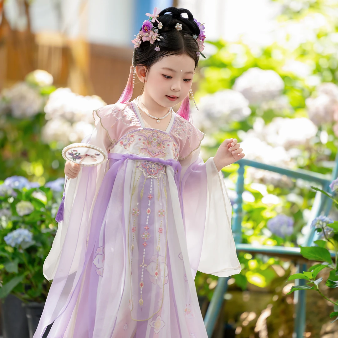 【胧胧月】汉服女童2025秋装中国风紫色仙气襦裙女孩连衣裙儿童唐装