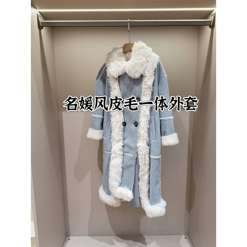 奢华仿皮毛外套名媛风长款保暖拼接毛毛大衣
