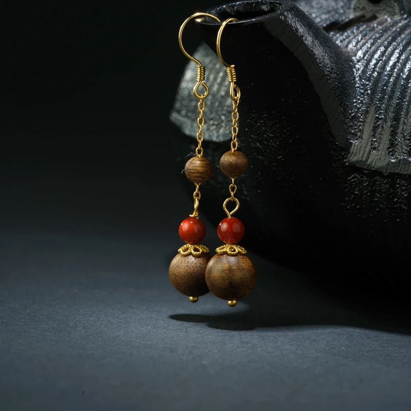 沉香【司锦年】奇楠沉香南红耳饰（多样性发其一）