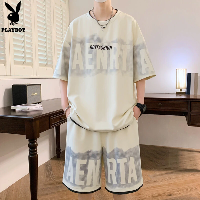 花花公子2025爆款夏季印花港风青少年男生套装学生短袖短裤国潮