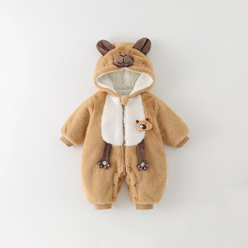 婴儿衣服超厚连体衣可爱爬爬服保暖哈衣宝宝冬季毛毛外出棉衣外套