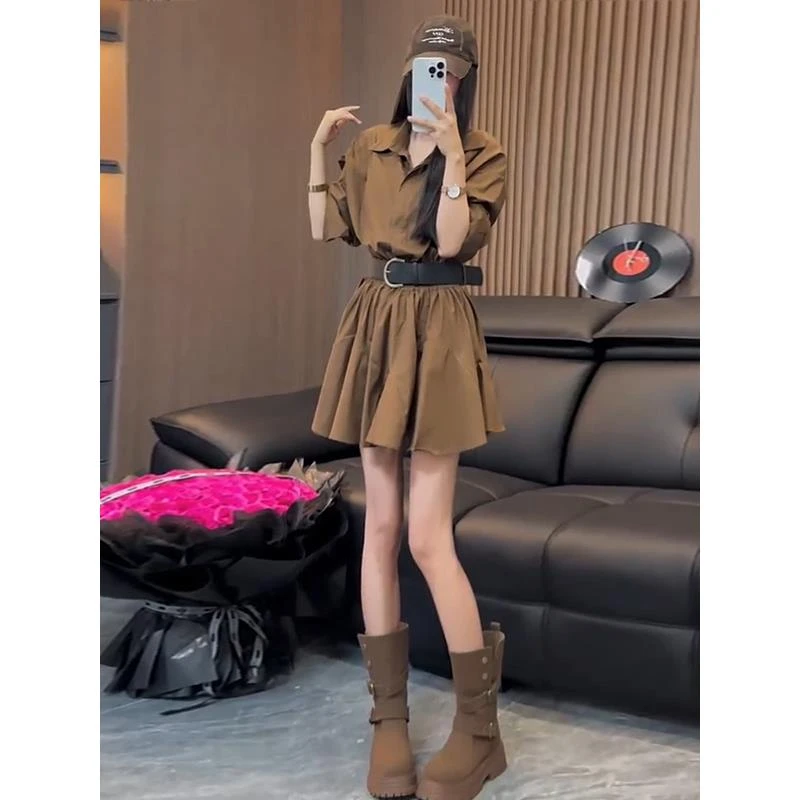 2025早秋新款法式高级感复古polo领衬衫连衣裙女长袖收腰a字短裙