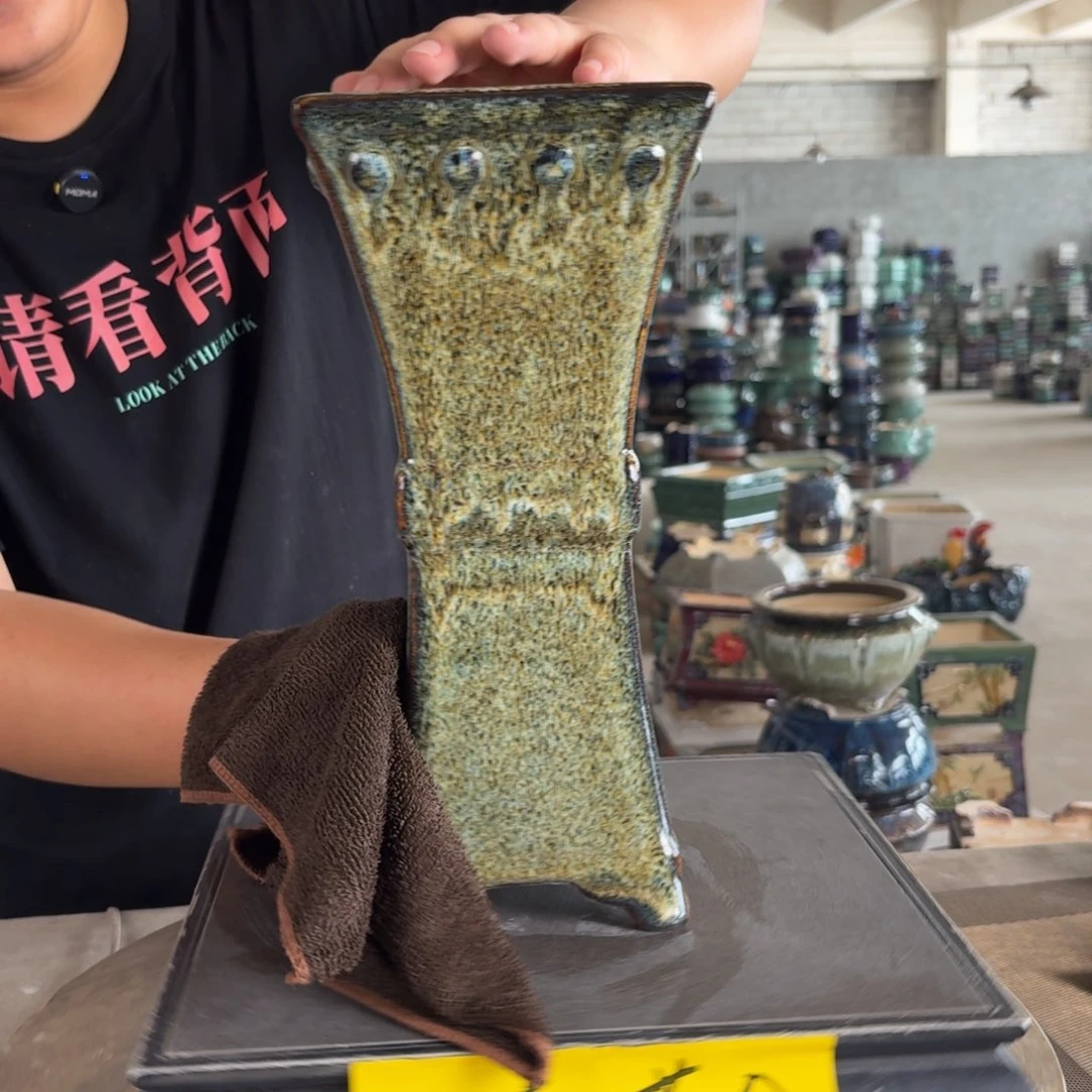 。一风堂石湾花盆 微瑕开片 内11*5*29