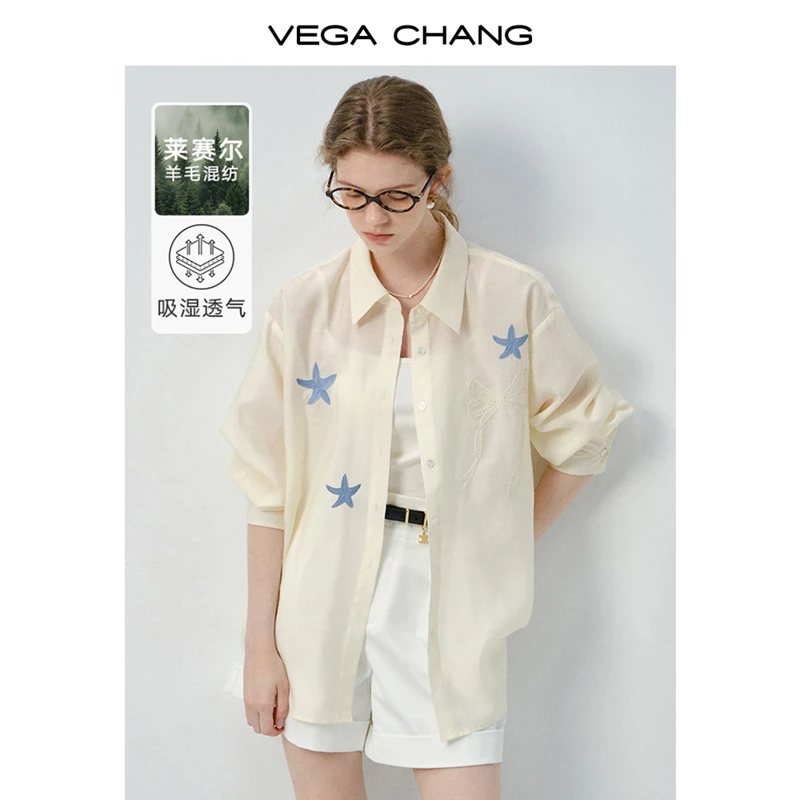 VEGA CHANG衬衫女2026年新款夏季 朦胧感轻薄海星刺绣衬衣0190LW