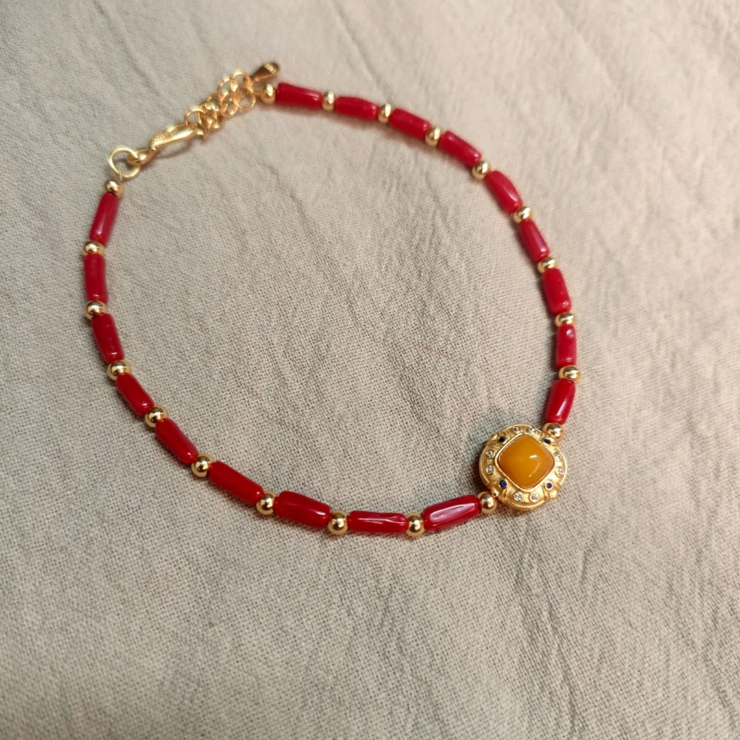 【碧海丹心】天然珊瑚沙丁深牛血随形手链-08003