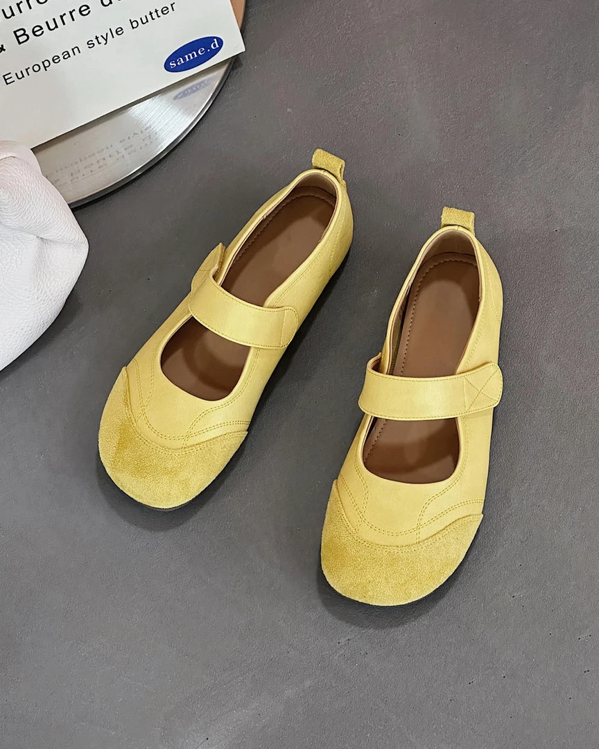 拍大一码！牛皮平底超舒服一字带单鞋A36113