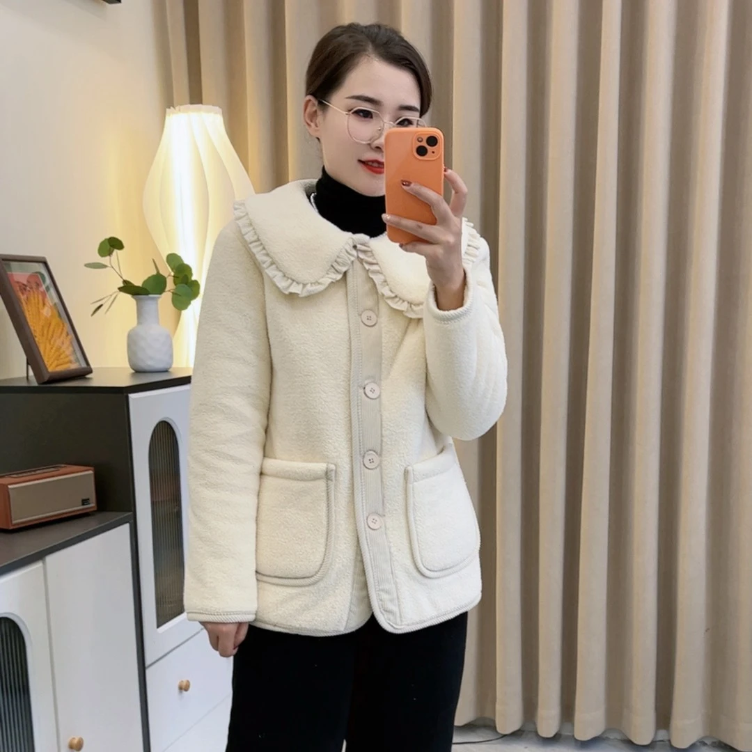 2023洋气小香风睡衣女翻领三层加厚可外穿家居服套装冬款加绒保暖