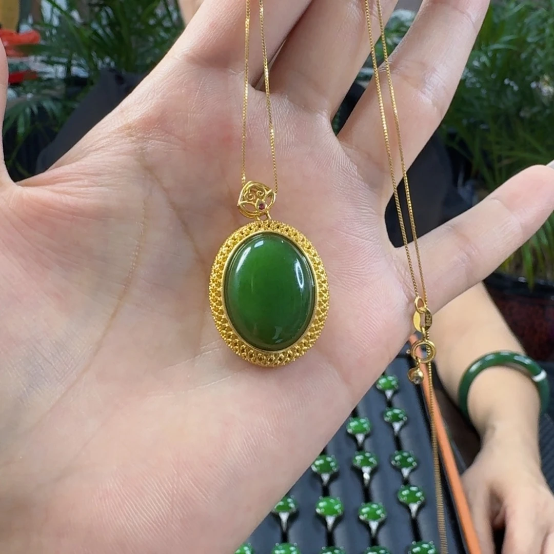 和田玉（碧玉）银S925镶嵌颈饰