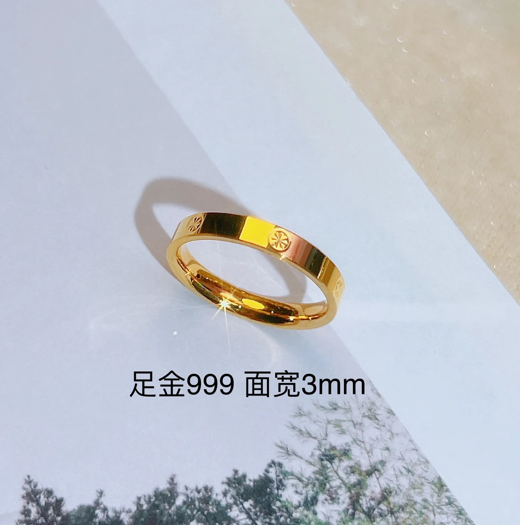 足金999 纯黄金经典米字车花卡戒3mm面宽（情侣对戒）