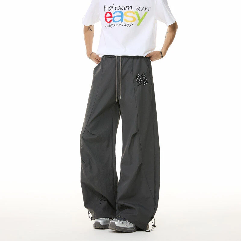 潮流宽松直筒裤男款休闲裤青少年长裤刺绣弯刀裤薄款锦纶速干无里