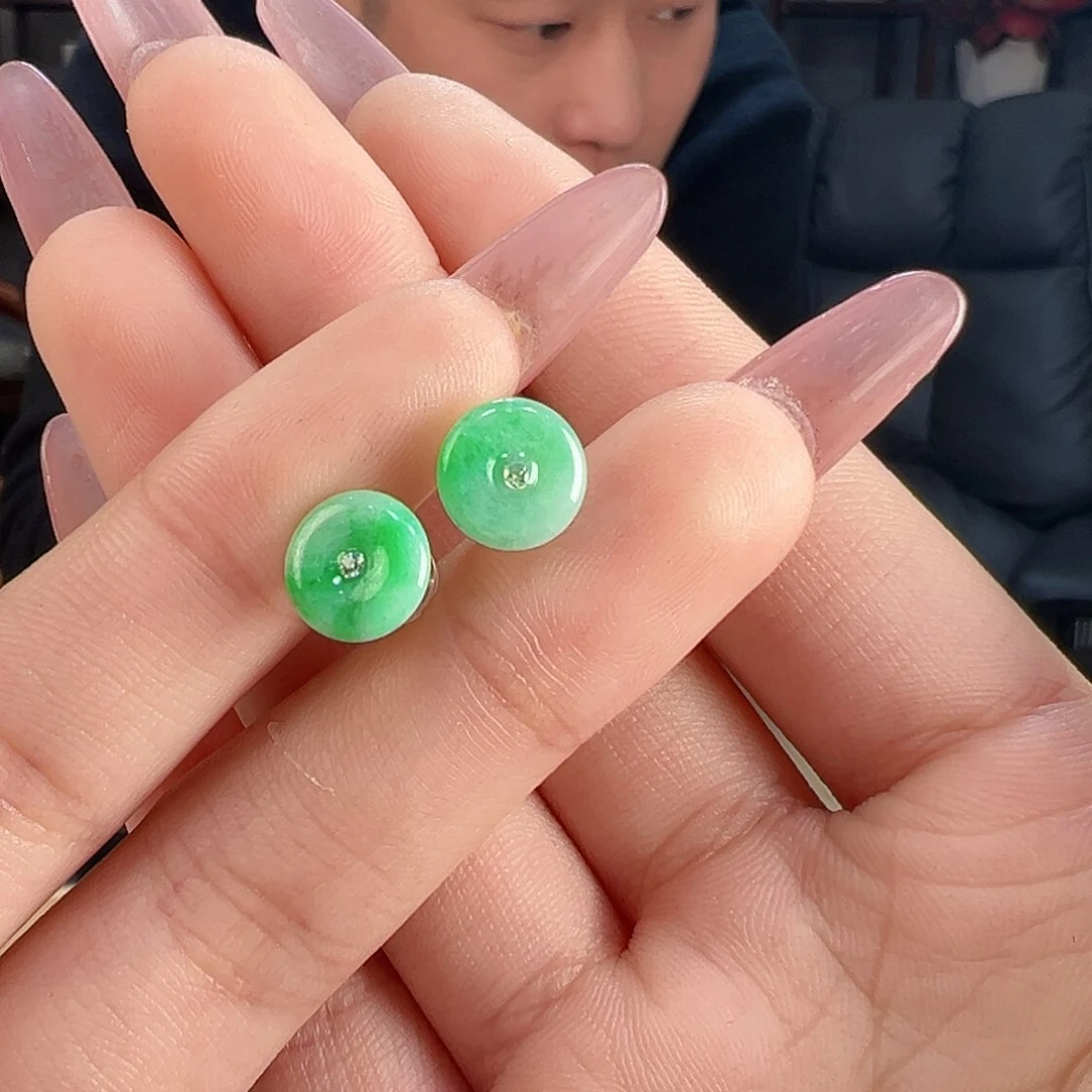 翡翠耳饰18K金镶嵌耳环9