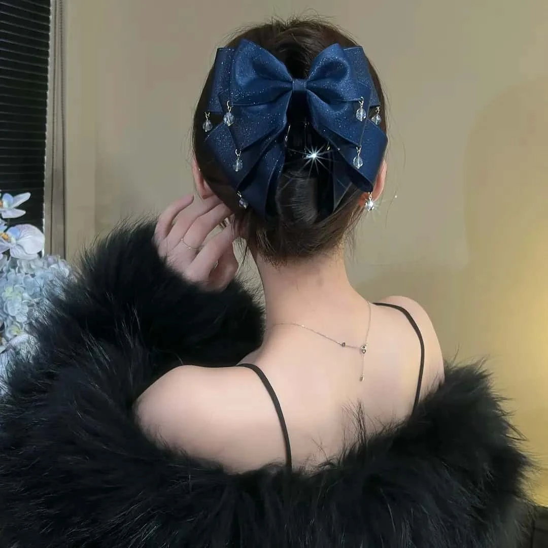 轻奢唯美浪漫精致抓夹星空闪耀气质蝴蝶结发抓闪亮流苏发夹优雅女