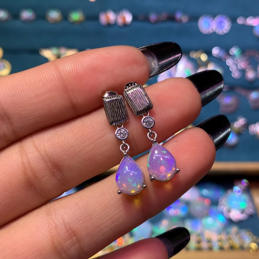 欧泊银S925镶嵌耳饰