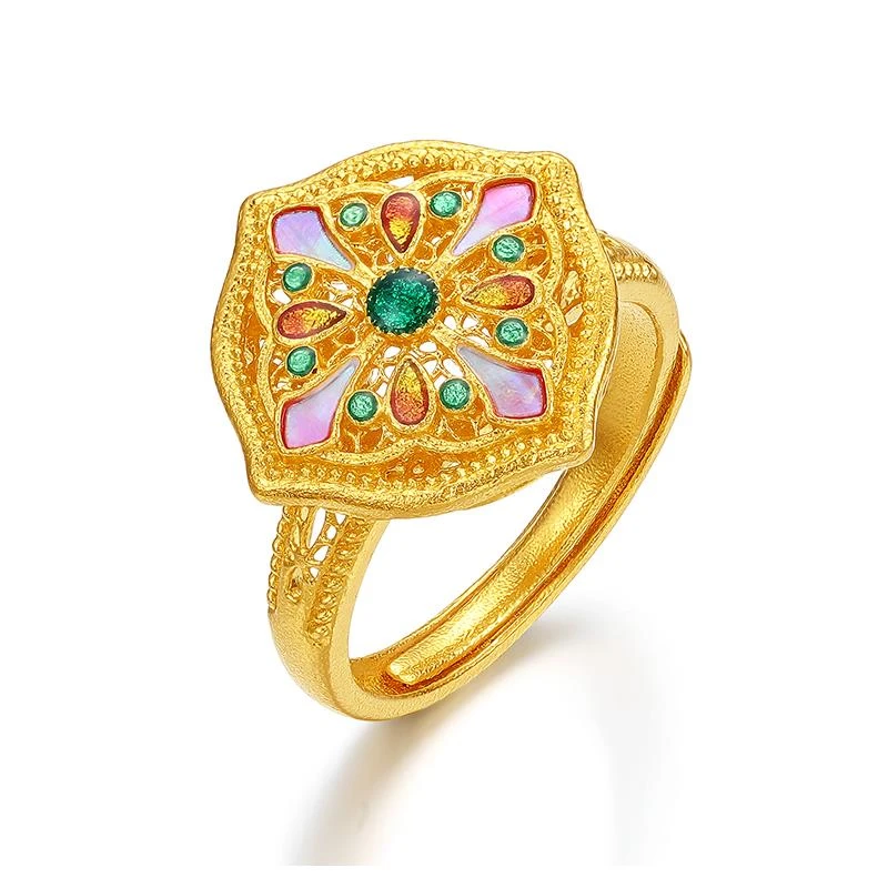 福满圆珠宝1 足金999投资金 螺钿典雅花卉戒指