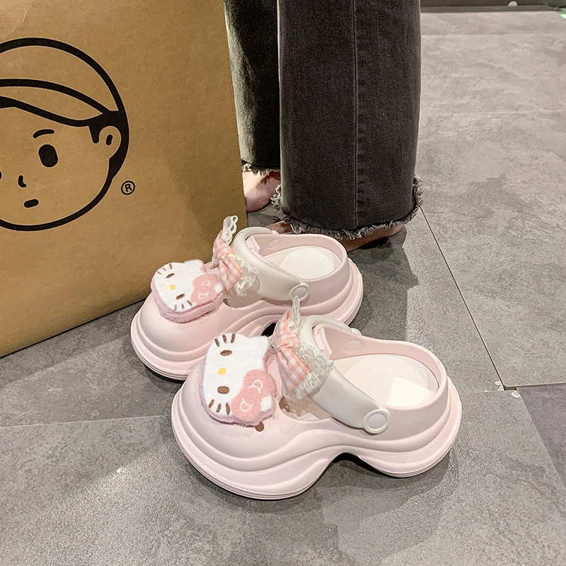 2025新款松糕凉拖鞋女玛丽珍可爱卡通厚底沙滩外穿防滑洞洞鞋女款