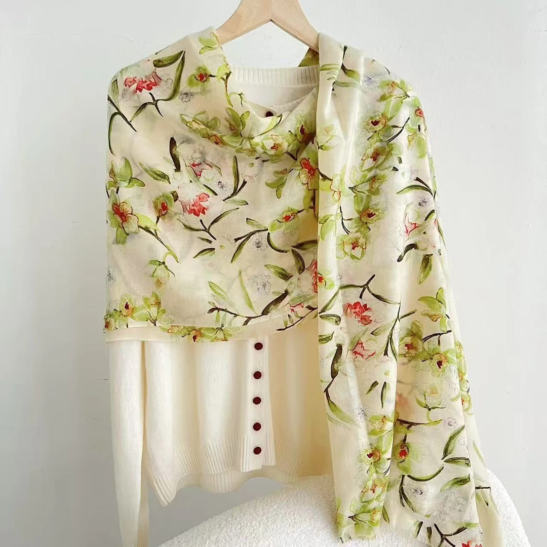 【慕春】羊绒拆须边100*200夏季女士时尚百搭戒指绒围巾披肩