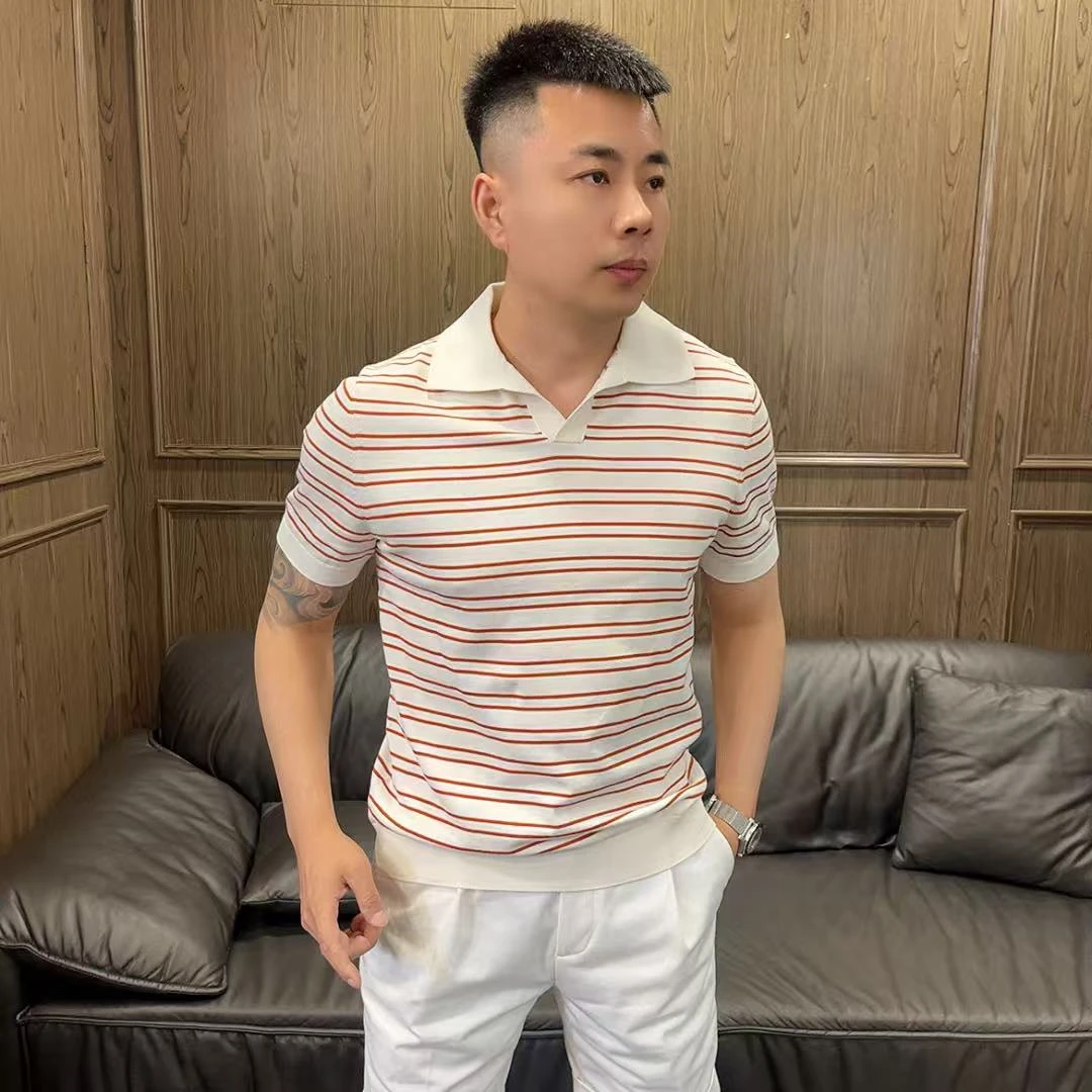 TA钴3101男士夏季商务休闲老钱风海鸥领经典条纹POLO衫短袖T恤