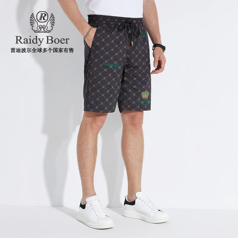【亲肤透气】雷迪波尔2025年夏季薄款男式印花图案抽绳短裤4003