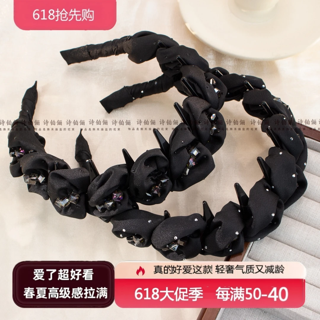诗铂俪【晨露凝珠】复古发箍头箍发饰日韩简约风黑色宽边气质SG2169