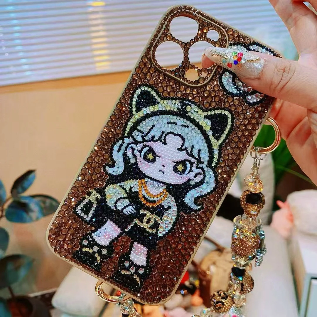 高端进口水晶国潮青花瓷手工贴水晶手机保护壳