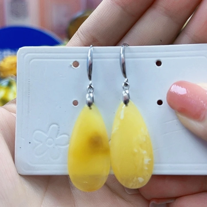 琥珀颈饰银S925镶嵌耳环