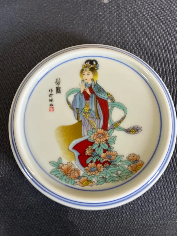 景德镇陶瓷粉彩人物四大美女昭君出塞陶瓷盖置茶托小杯垫茶托