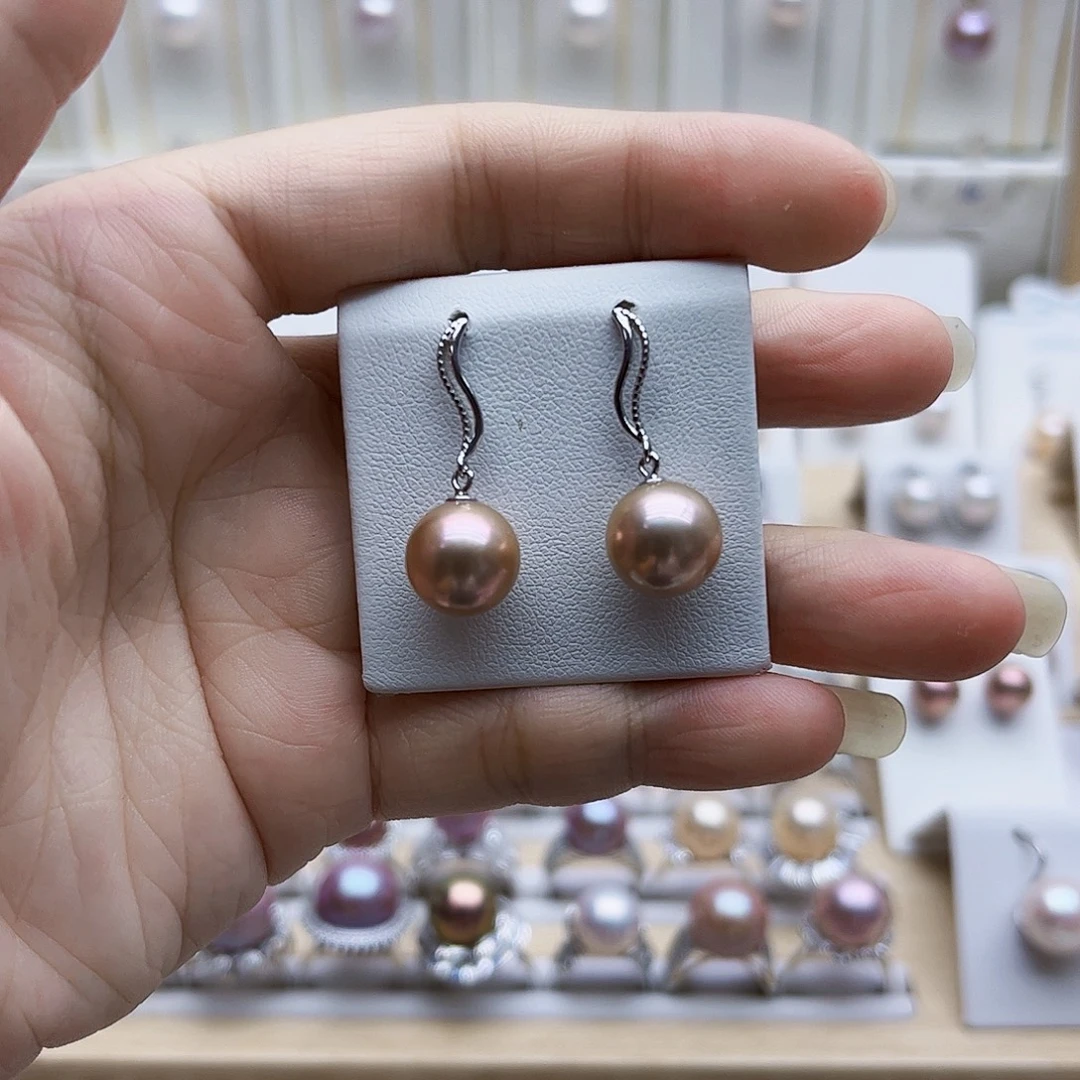 银S925镶嵌耳饰淡水珍珠10.4