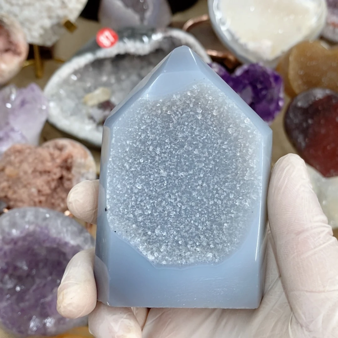 水晶天然水晶摆件9K金镶嵌