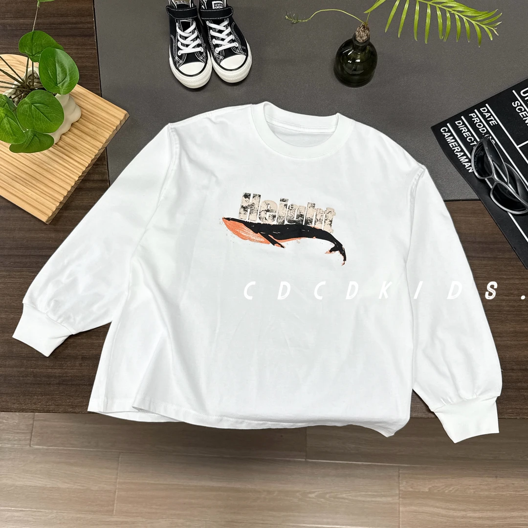 川度1133儿童秋季圆领落肩款百搭长袖T恤打底衫休闲宽松套头上衣