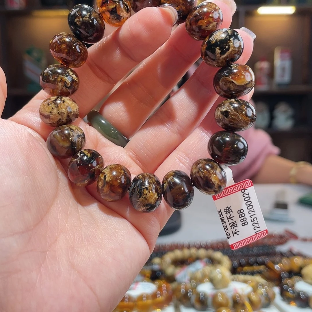 琥珀未镶嵌手链14m花