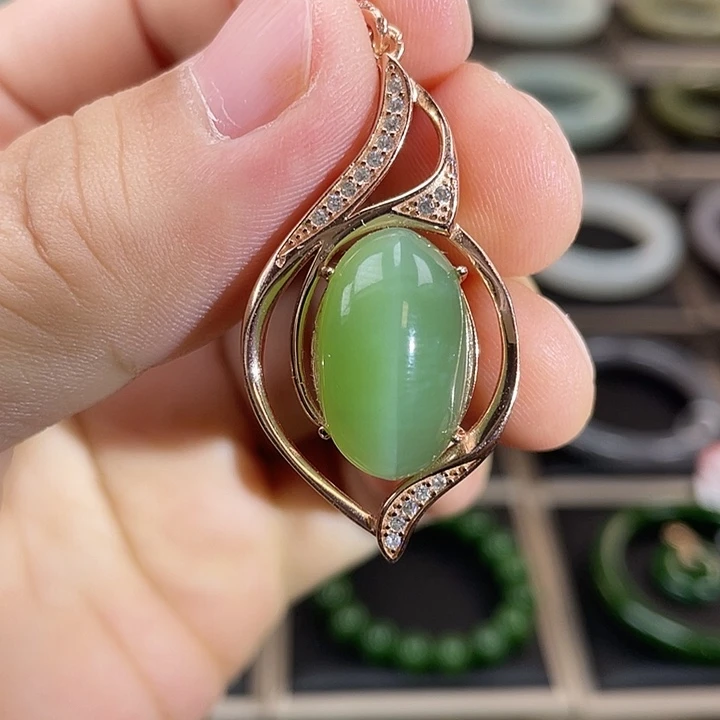 和田玉（碧玉）银S925镶嵌颈饰