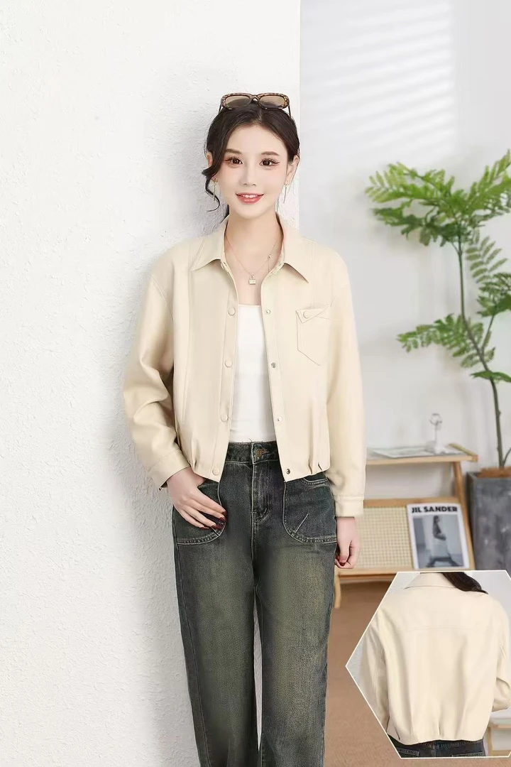 短款皮衣女皮夹克皮外套修身显瘦时髦洋气欧货高端皮衣polo领