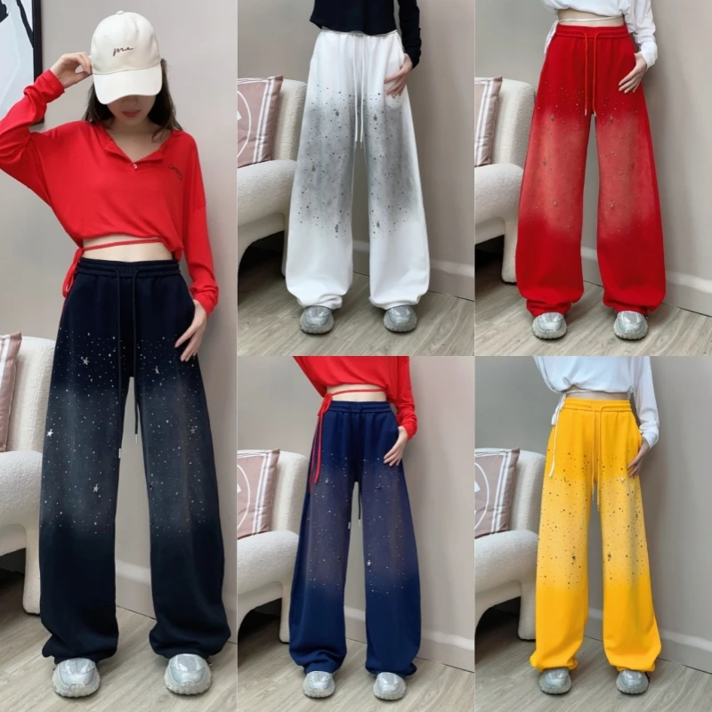 2613秋季新款渐变阔腿裤烫钻闪钻时尚百搭广场舞曳步舞跳舞裤子