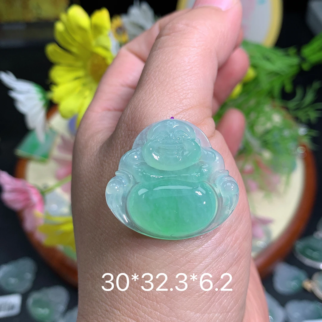 缅甸翡翠A货冰种满绿佛公O吊坠挂件水润百搭精致玉冰气质妈妈冰润