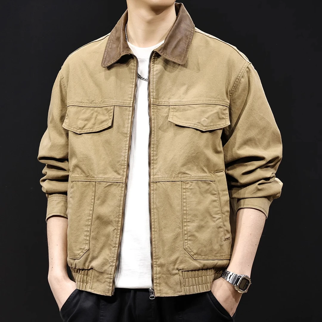 潮龛美式休闲夹克男士春秋翻领猎装外套潮牌2025新款工装衣服大码