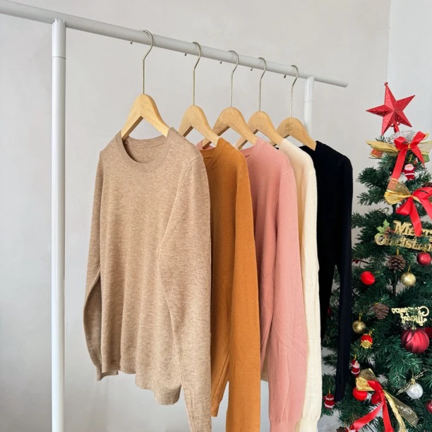 圆领毛针织衫打底长袖上衣时尚衫纯色百搭