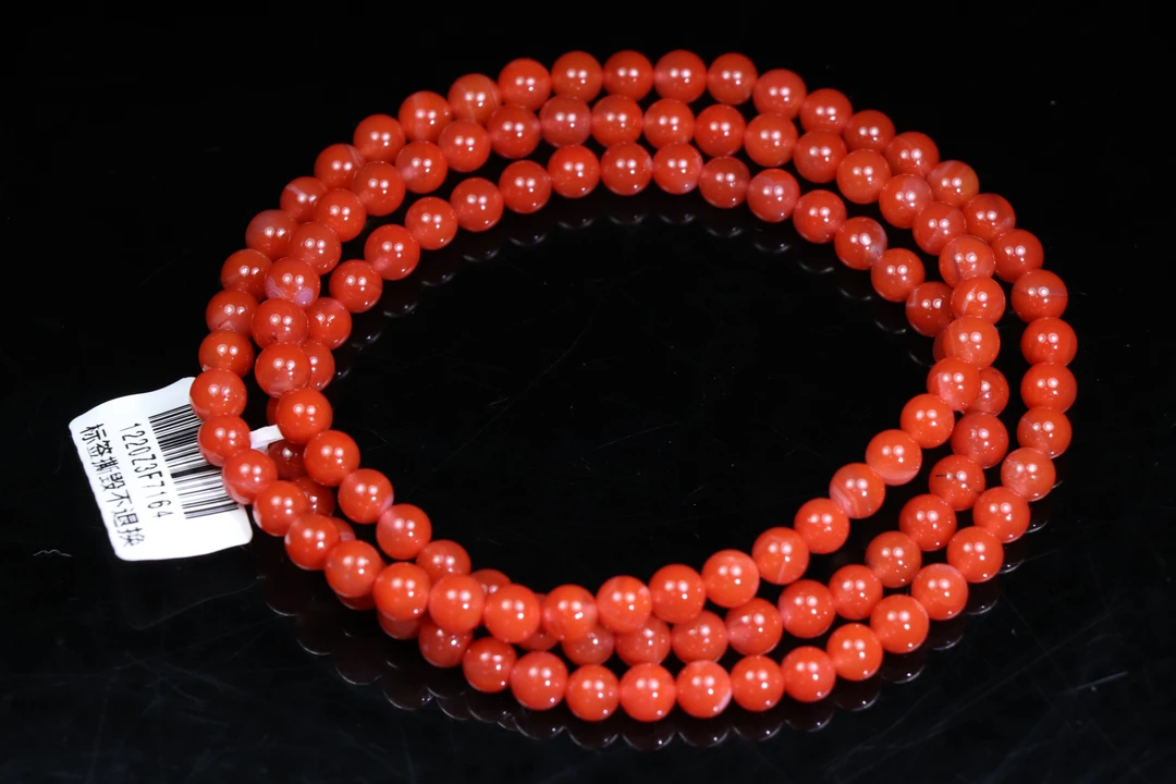 2原矿无优化天然南红保山东山廊坡辣椒红多圈6mm左右轻微色差纹裂