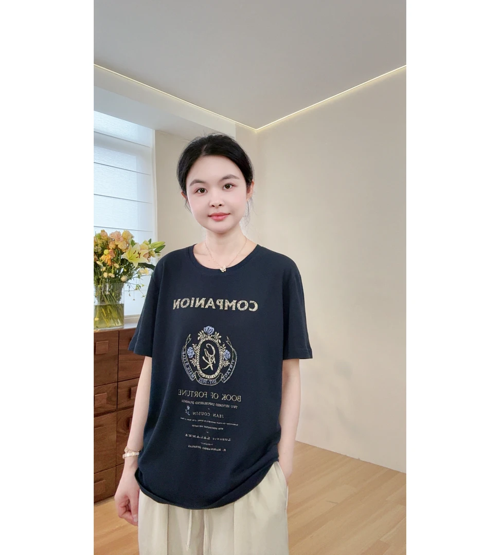 miss muzi “玫瑰魔法tee”冰爽高支雪花棉！美式复古印花短袖T恤女