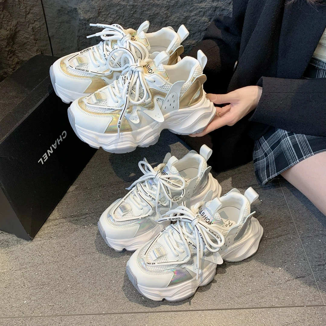 【银角】网面透气女款2024春季新款厚底增高爆款小个子运动鞋8806