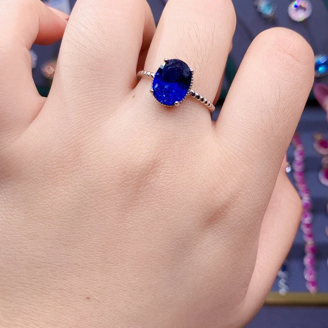 蓝宝石戒指银S925镶嵌
