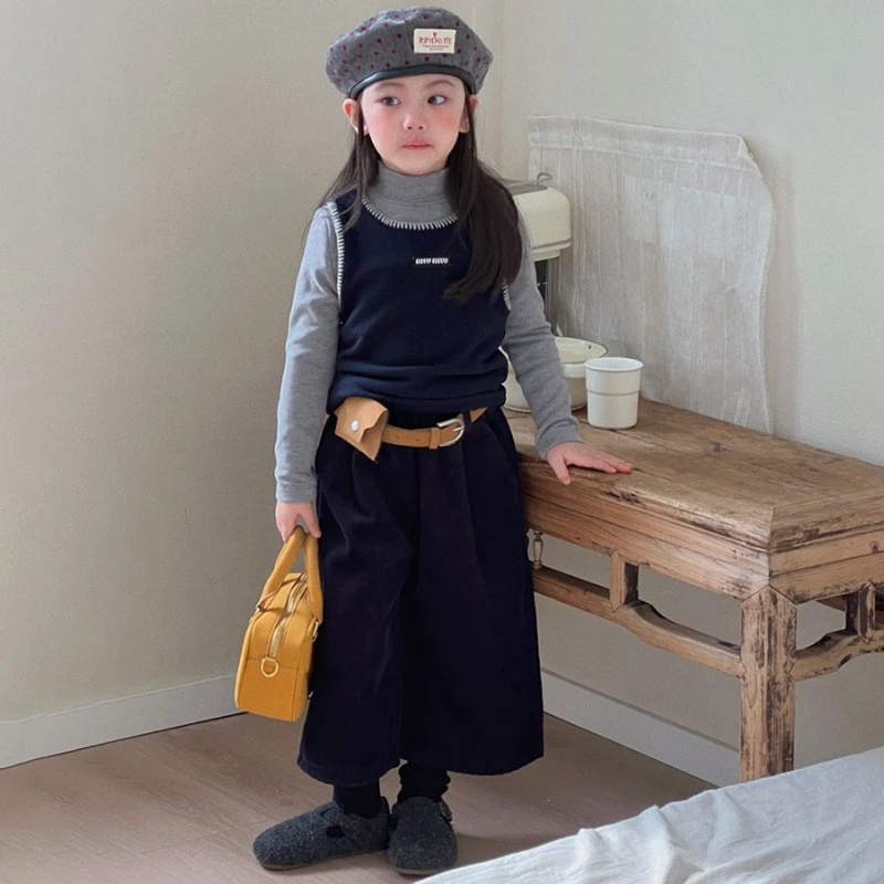 【安安家】女童秋冬新款高领打底衫背心加绒休闲阔腿裤三件套R25581