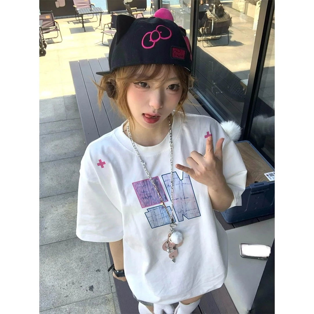 韩系学院风短袖t恤女印花设计时尚圆领百搭宽松半袖上衣夏季新款