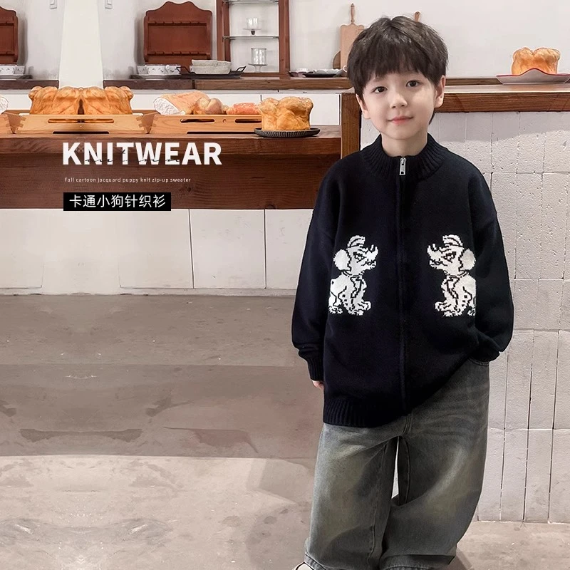 2025童装儿童毛衣秋装新款男童针织开衫宝宝卡通提花针织上衣外套